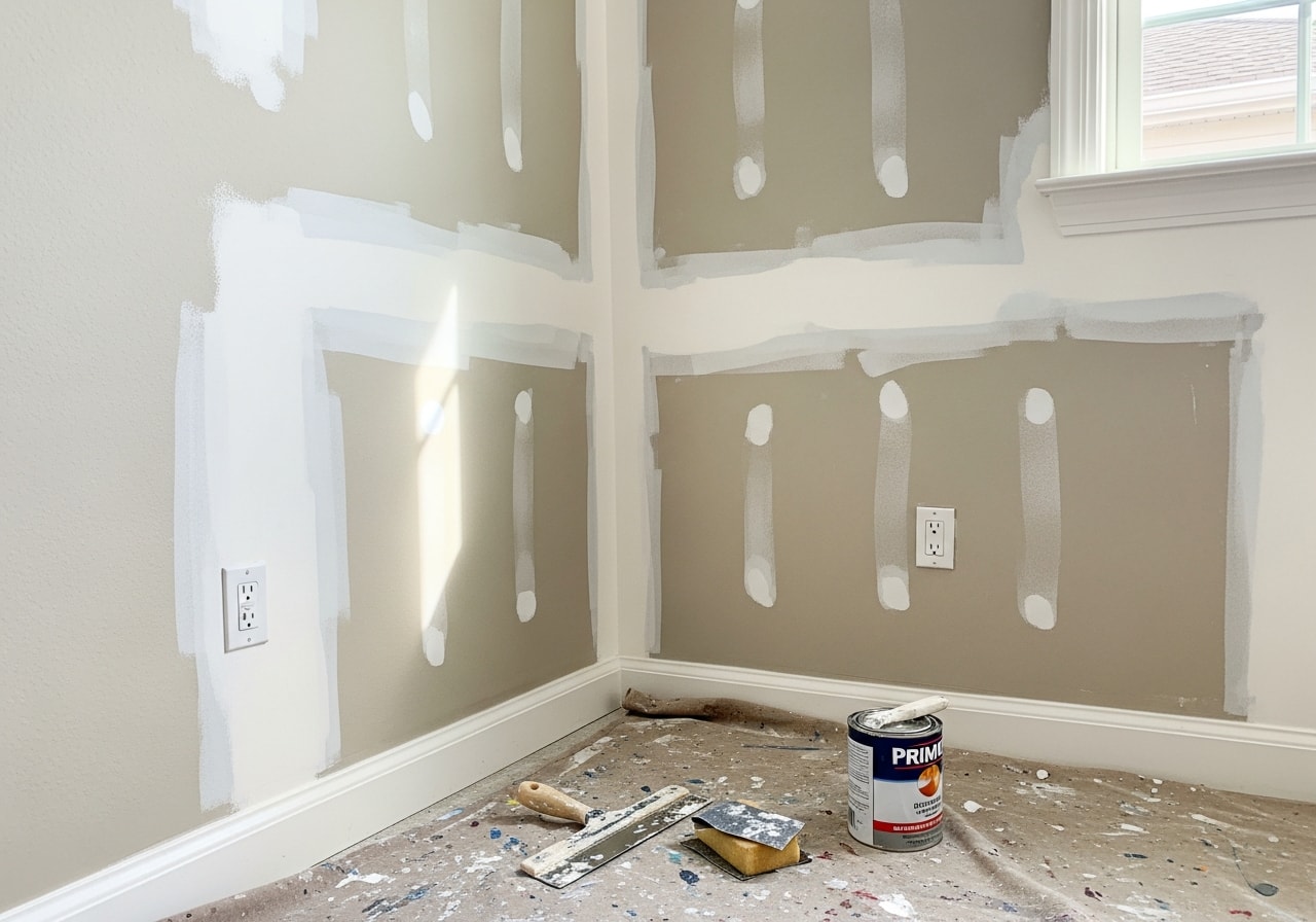 Drywall patches blended and painted to match existing interior walls in Naples home