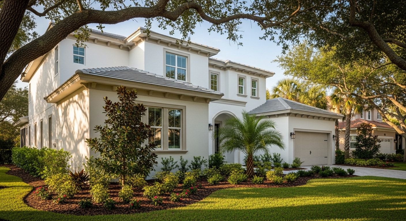 Upscale Naples home with manicured landscaping and coastal architecture, representing the quality residential properties we serve throughout the community.